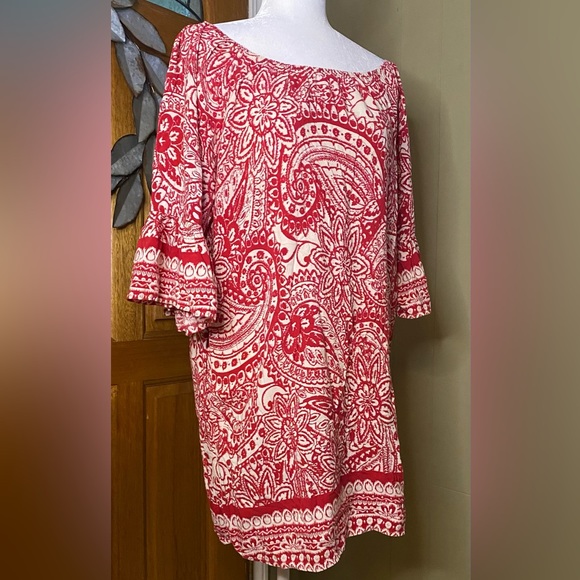 5 for $50 - Umgee Red and White Paisley Print Dress/Tunic - Picture 2 of 7